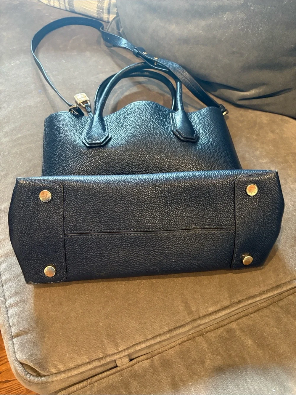 Michael Kors Navy Pebbled Leather Tote with Gold Padlock